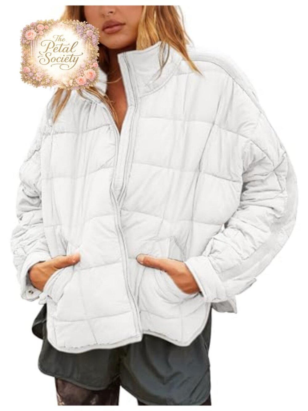 Women's Oversized Quilted Puffer Jacket - Lightweight Button Shacket